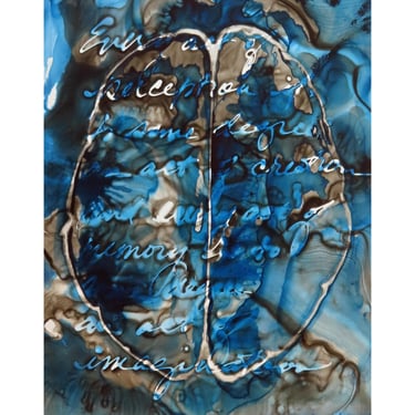 Act of Creation : Original ink painting on yupo of brain scan - neuroscience art Oliver Sacks 