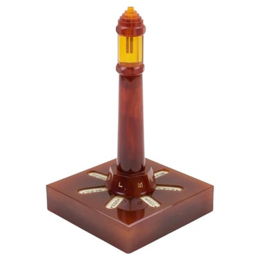Art Deco Red Tea Amber Bakelite Desk Perpetual Calendar Lighthouse-shaped