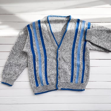 gray cardigan sweater 80s vintage light gray blue hand knit grandpa sweater 