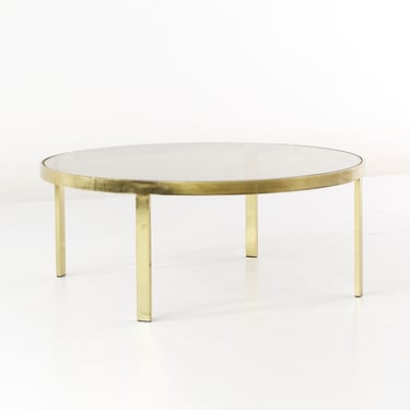 Milo Baughman Style Mid Century Round Brass Coffee Table - mcm 