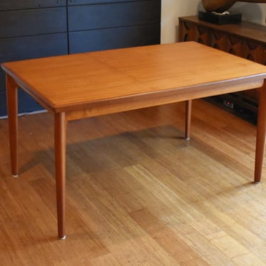 Newly-restored "rectangular-ish" Danish teak extendable dining table - (extends 55.25"-100.5" long) 