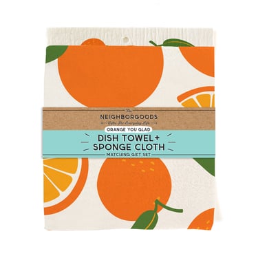 Orange Dish Towel + Sponge Cloth Gift Set