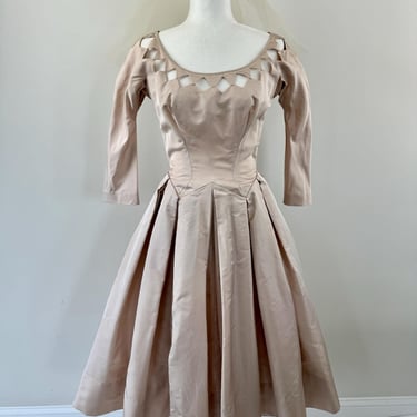 1960s Pale Rose Gold Wedding Dress with Veil 