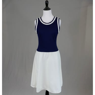 60s David Crystal Dress - Navy Blue and White - Sleeveless - Tennis Nautical Preppy - Vintage 1960s - S 