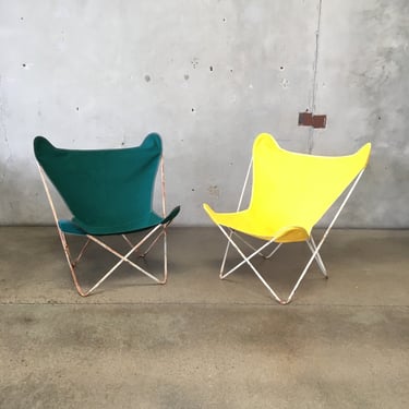 Pair of Mid Century Iron Butterfly Chairs With New Covers