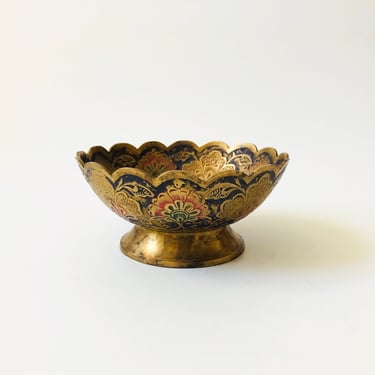 Etched Brass Peacock Bowl 