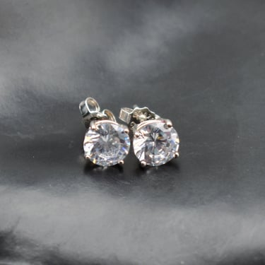 Classic 90's sterling cubic zirconia bling statement studs, clear round CZ 925 silver earrings 