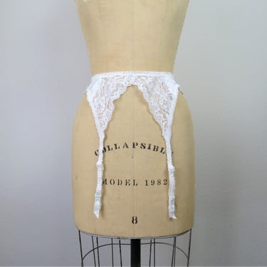 Vintage 1980s Christian Dior garter belt white lace lingerie thigh high stockings size small, 22" - 26" waist 