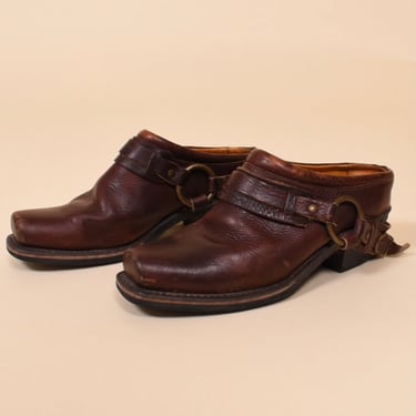 Brown Leather Harness Mules By Frye, 8.5