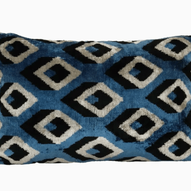 Blue Silk Ikat Velvet Pillow Cover  | 16ʺ  × 24"