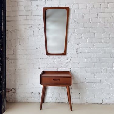 Petite Danish Teak Side Table and Mirror