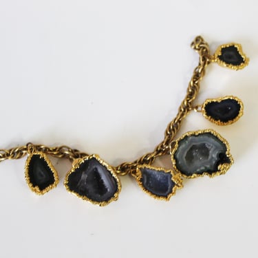 Rare True Vintage 60's Gold Real Natural Crystal Geodes Rock Bracelet // MCM 