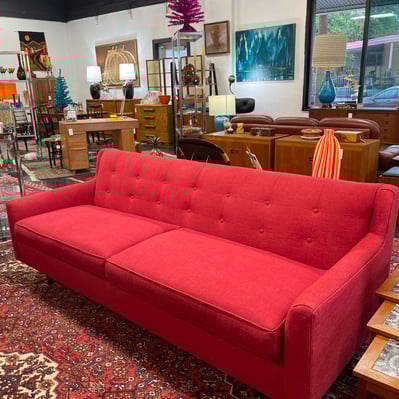 Mid Century Modern Red Tweed Sofa by Rowe Furniture