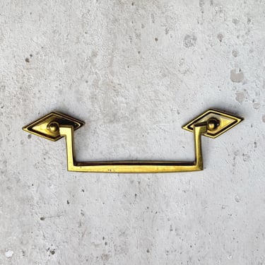 Vintage Brass Bail Pull with Diamond Shaped Backplates, Mid Century Modern Hardware Pull, 4.5