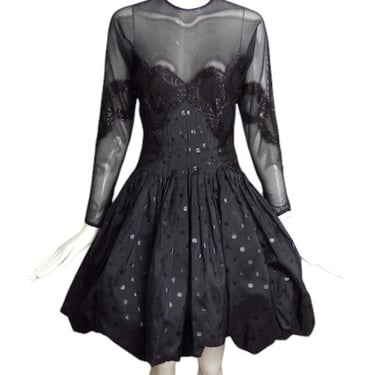 GEOFFREY BEENE- 1980s Black Net & Taffeta Cocktail Dress, Size 4