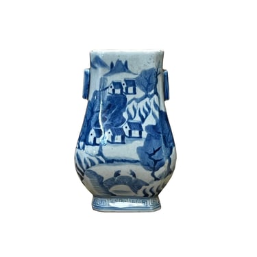 Chinese Blue White Porcelain Small Oriental Scenery Theme Vase ws2982E 