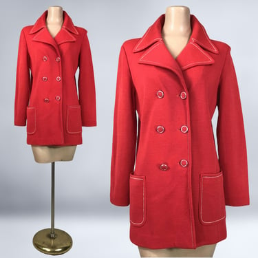 VINTAGE 70s Red Wool Peacoat Jacket or Blazer by Gina Teresa sz 14 Wounded | 1970s Butterfly Collar Leisure Suit Jacket TLC As-is | vfg 