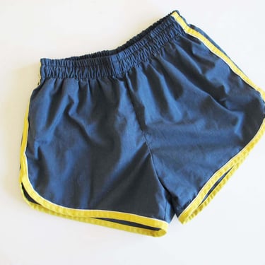 Vintage Jantzen Elastic Waist Shorts XS S - 1970s Dolphin Shorts Blue Yellow - High Cut Athletic Short Shorts 