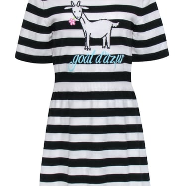 Boutique Moschino - Black & White Stripe Intarsia-Knit Goat Motif Dress Sz 8