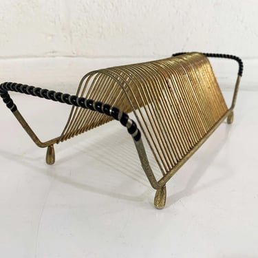 Vintage Record Stand 45 45RPM 7 Inch Holder Storage Mid-Century Mantique Metal Wire Paper Rack Mid Century Modern Gold Black Mail Organizer 