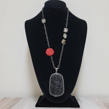 Hindu God Pendant Necklace with Black Pave Trim 