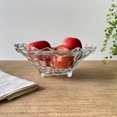 Vintage Fostoria American Bowl - Cubist Style Crystal Glass Footed Bowl - Centerpiece Fruit Bowl - Cube Style Clear Glass Bowl 