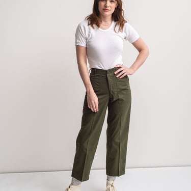 Vintage 24 25 Waist x 26 Inseam Crop Army Pants | Cotton Poly Utility Cargo | Green Fatigues | Made in USA | XS | F490 