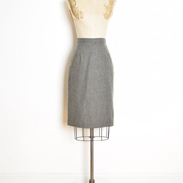 vintage 80s skirt gray wool high waisted slim secretary pencil skirt S simple clothing 