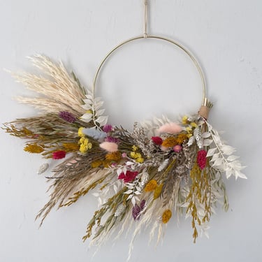 Colorful Dried Floral wreath, Minimalist Boho dried flower wreath, Dried Spring Foliage Wreath, Dried flower arrangement 