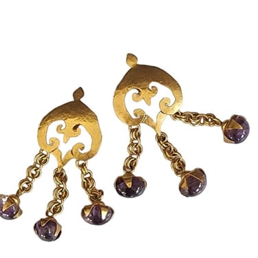 Vintage Hervé Van Der Straeten Earrings Chandelier Clips Amethyst Quartz Dangles 