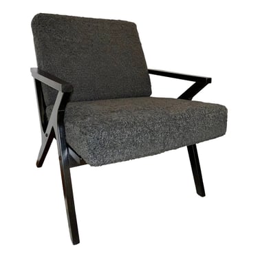Mid-Century Modern Style Dark Gray Boucle Lounge Chair