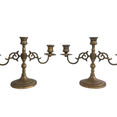 Vintage Brass Candelabras / Pair of Three Arm Candelabras / Mid Century Regency Style Brass Candlestick Holders 
