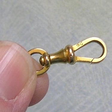 Antique Swivel Clip - Edwardian 9Ct Yellow Gold Necklace Chain Clasp Finding - Vintage Circa 1910s Charm Holder Hook Lorgnette (#4538) 