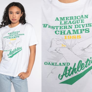 80s Oakland Athletics Shirt Baseball A's T Shirt WORLD SERIES 1988 TShirt Sports Retro Graphic American League Champions Vintage Tee Medium 