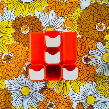 Vintage Orange Desk Organizer/ Mod Decor / 60s style / Space Age / Vintage Orange Atomic Age Modular Desk Organizer 
