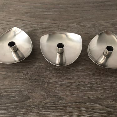 Danish Modern Vintage Set of 3 Danish Stainless Steel Candle Holders, Made in Denmark 
