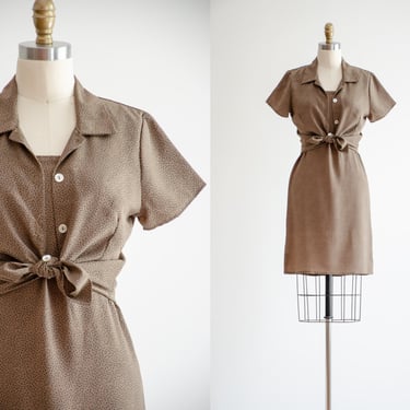 brown mini dress | 90s y2k vintage brown black polka dot sleeveless dress sheer blouse 2 piece set 