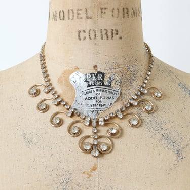 vintage 1960s rhinestone statement necklace • 