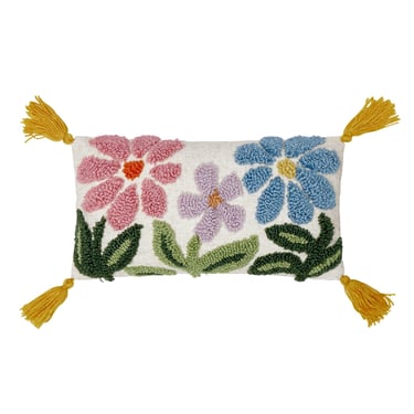 Wavy Floral Field w/Tassels Tufted Pillow