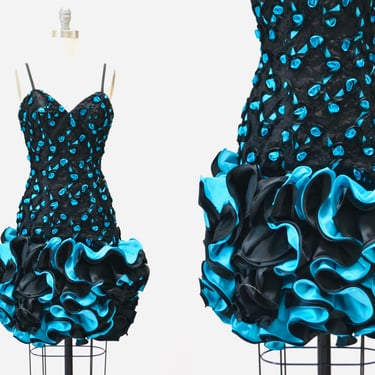 80s Prom Dress with Blue Sequins Ruffles Size | Hooked on Honey - Boca  Raton, FL | ATTIC