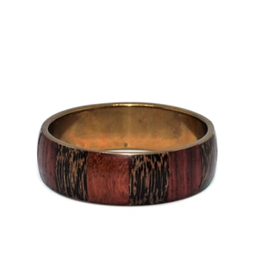 Vintage Wood and Brass Bracelet, Bangle with Two Tone Inlay, Marquetry Jewelry Gift for Women 
