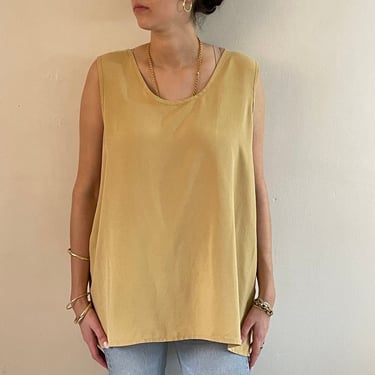 90s silk sleeveless blouse / vintage wheat gold silk scoop neck oversized box tank sleeveless blouse  | Extra Large 