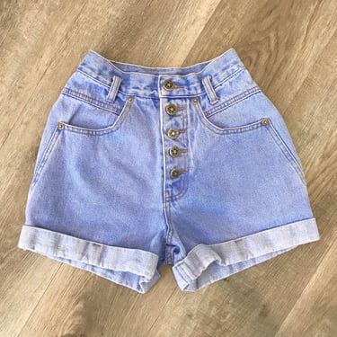 Vintage 90's High Rise Button Fly Cuffed Jean Shorts / Size 21 22 XXS 