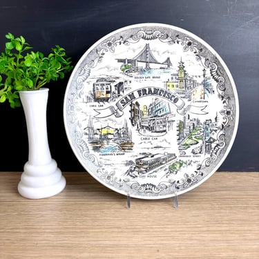 San Francisco souvenir plate - city landmarks - 1960s vintage road trip souvenir 