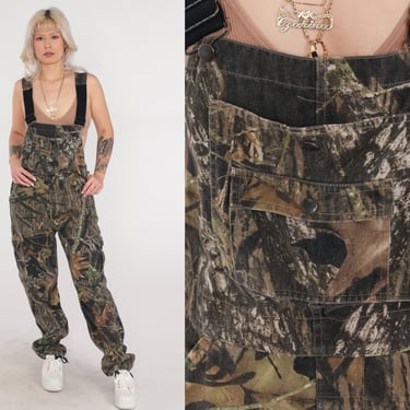 Camouflage Overalls Y2K Camo Overall Pants Hunting Bib Army Field Staff Jumpsuit Utility Dungarees Streetwear Green Vintage 00s Small 32 