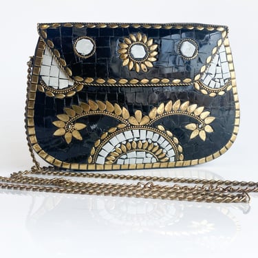 1980s Black and Gold Mosaic Purse