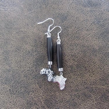 Carved bone and silver Africa  earrings 2 