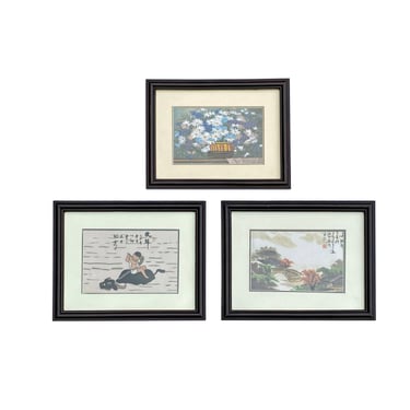 Set of 3 Oriental Chinese Embroidery Flower People Scenery Framed Art Decor ws3210E 