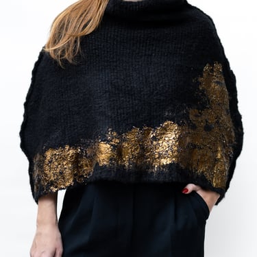 Gold Foil Detail Black Alpaca Shrug