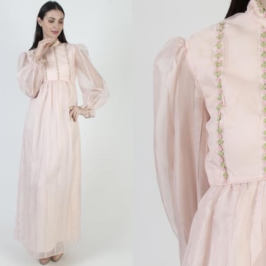 Emma Domb Dress, Romantic Bridesamids Gown, Pink Barbiecore Maxi, Long Bridal Length 